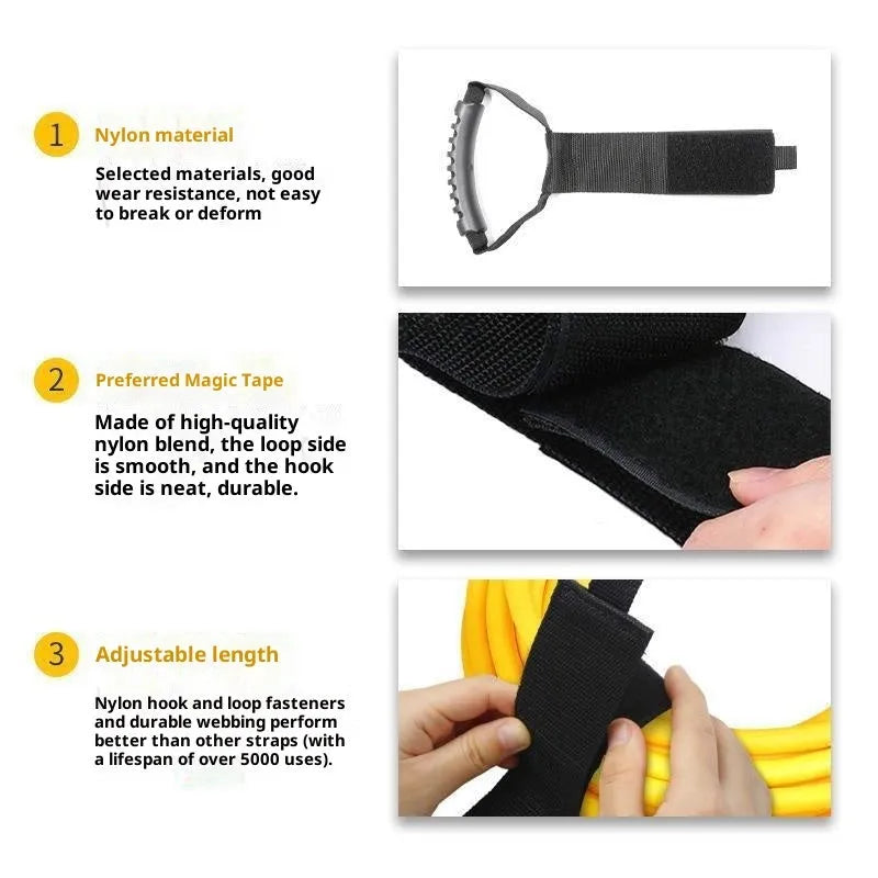 Portable heavy-duty nylon storage strap with velcro handle in standard colour, lying flat against a neutral background.