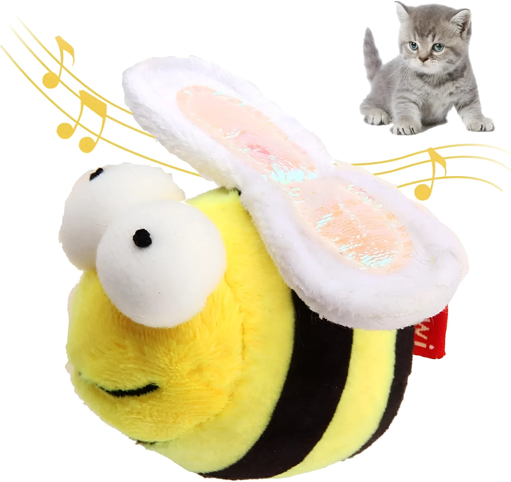 Yellow flannelette bee-shaped electronic cat toy that squeaks when moved