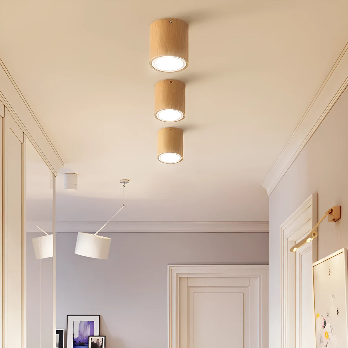 Creative modern solid wood surface mounted downlight in wood colour round shape for corridor entrance balcony lighting
