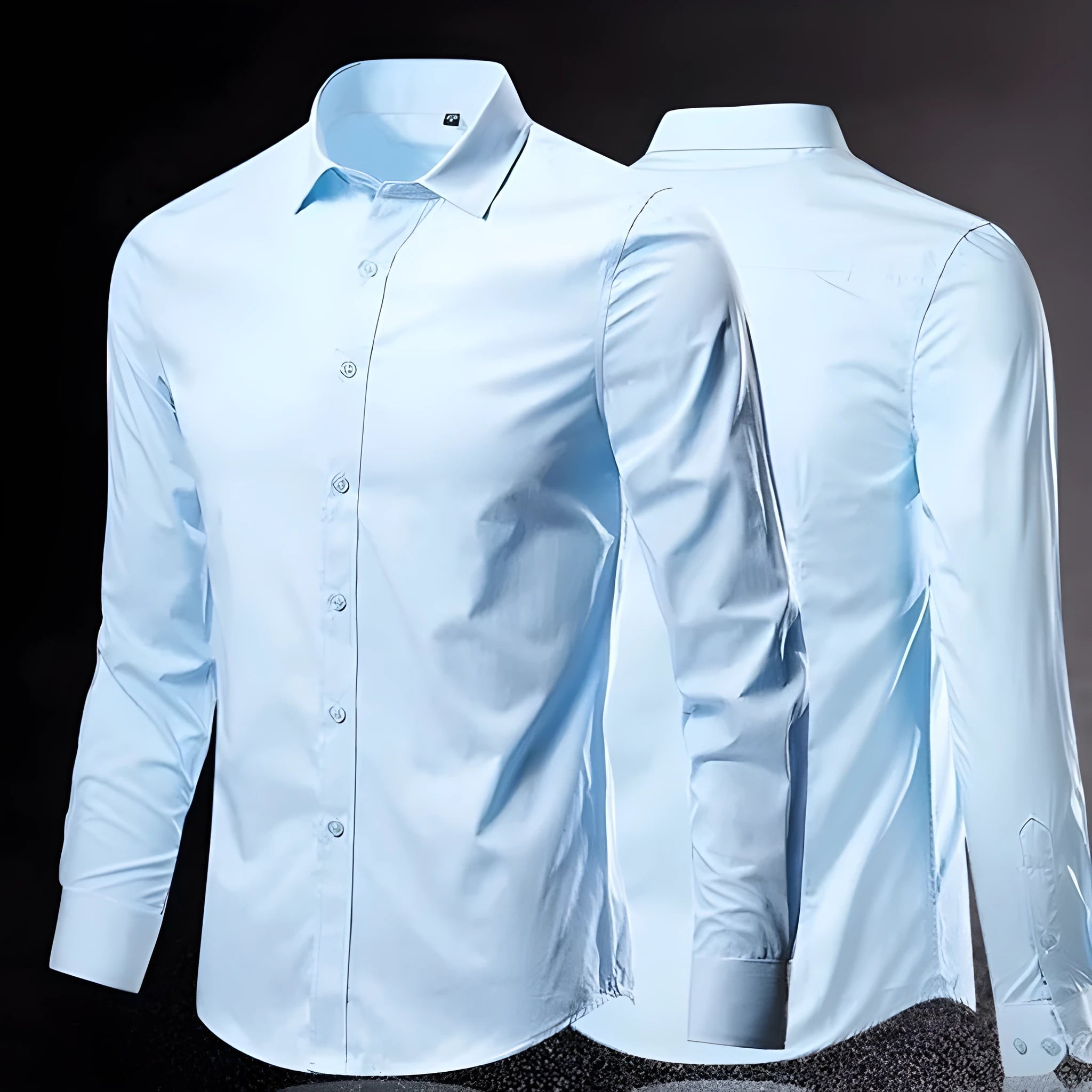 Man wearing a loose-fit light grey linen long-sleeve shirt, casual slim style.