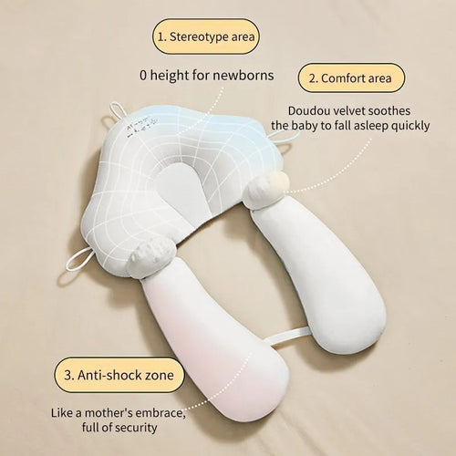 U-shaped baby head shaping pillow with detachable column in blue-white colour option