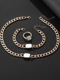Geometric square chain jewellery set with necklace bracelet and ring in black electroplated alloy