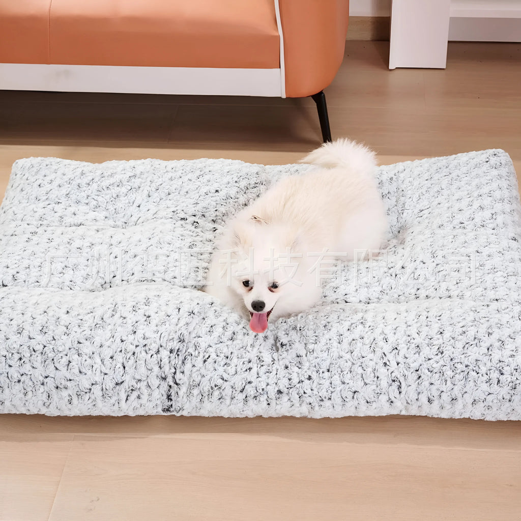Light gray embossed velvet dog bed for small medium large dogs and cats