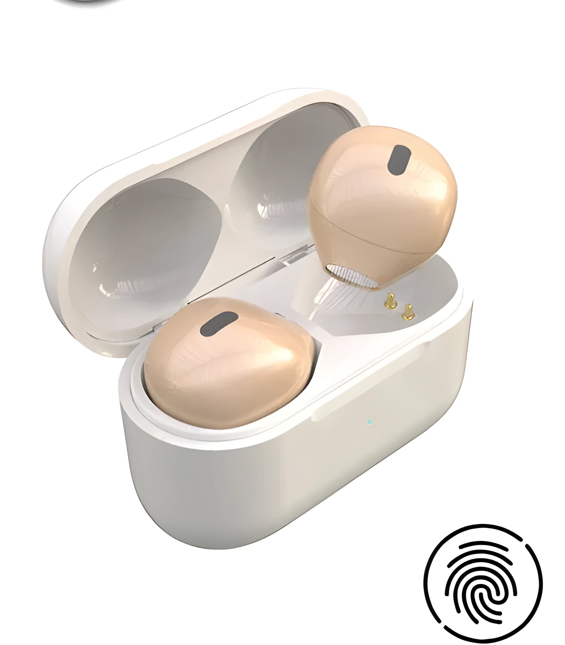 Close-up of invisible 9mm skin-coloured Bluetooth earphone sitting discreetly in an ear.