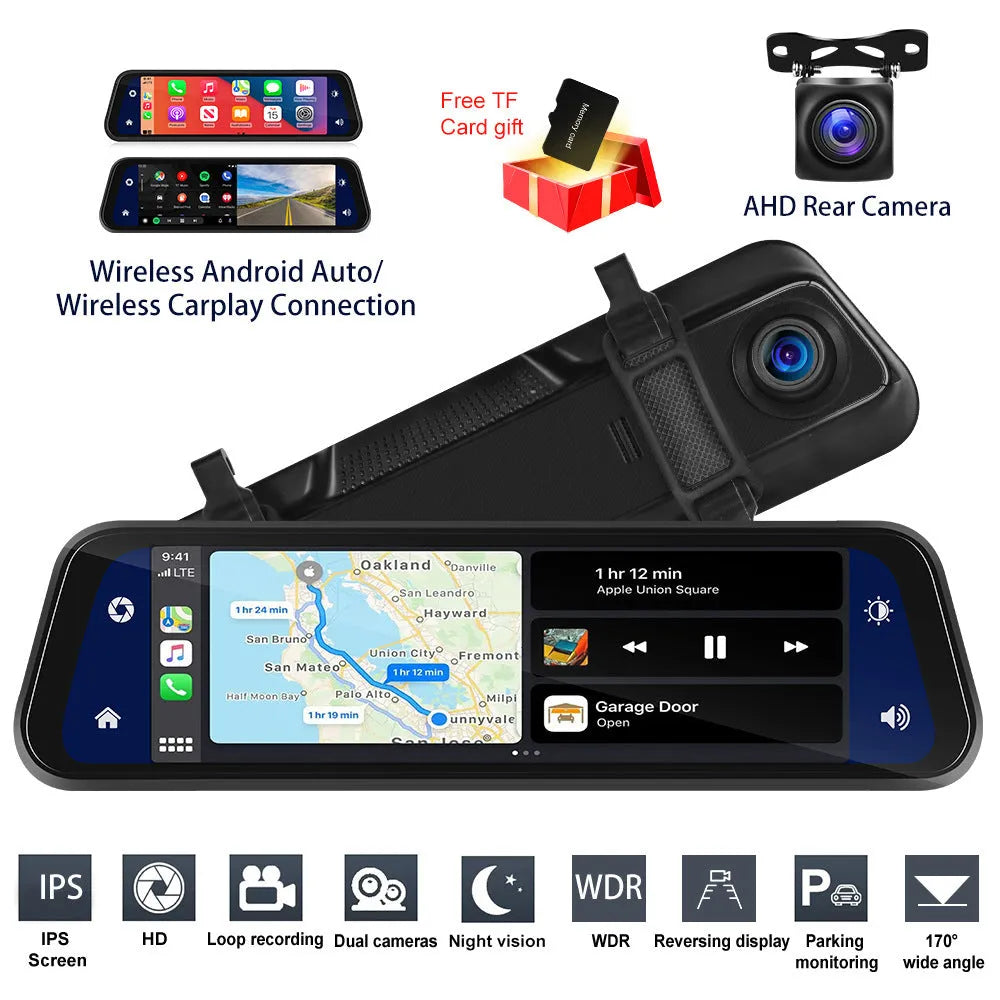 9.66-inch in-mirror driving recorder and video player mounted in a car