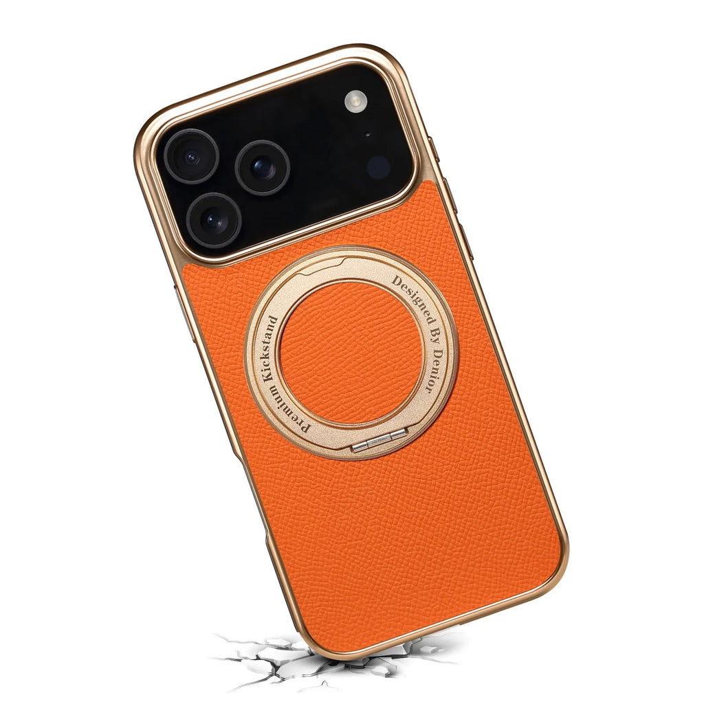 Denior genuine leather electroplating magnetic phone case for iPhone with bracket in four colours