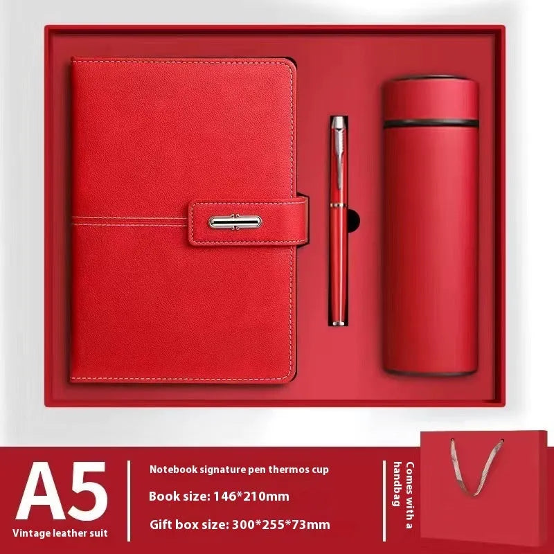 A5 notebook with PU leather cover in various colour options including black, red, green, blue, and orange