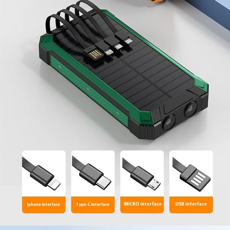 Outdoor solar power bank 20000mAh portable charger in industrial style with plastic shell in red colour