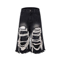 Cropped wide leg jeans mid-high waist black cotton denim ripped patch loose fit