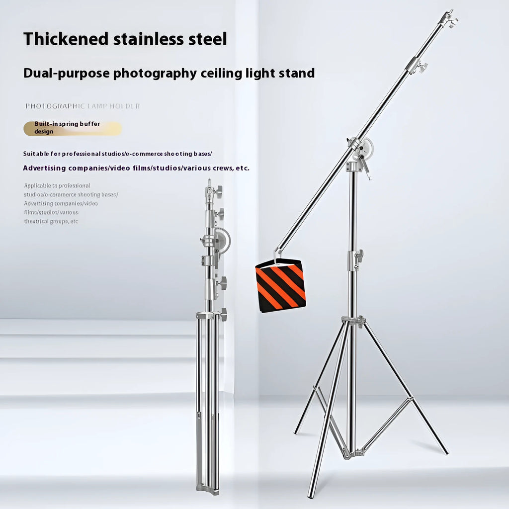 Silver stainless steel cross arm ceiling lamp rack extended to its full height