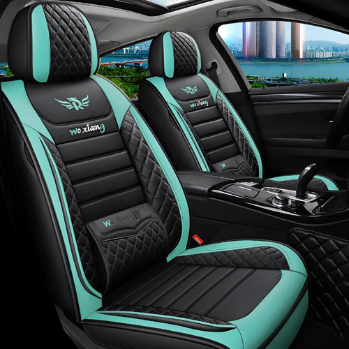 Universal car seat cushion with high elastic sponge filler in red, green, and black colour options.