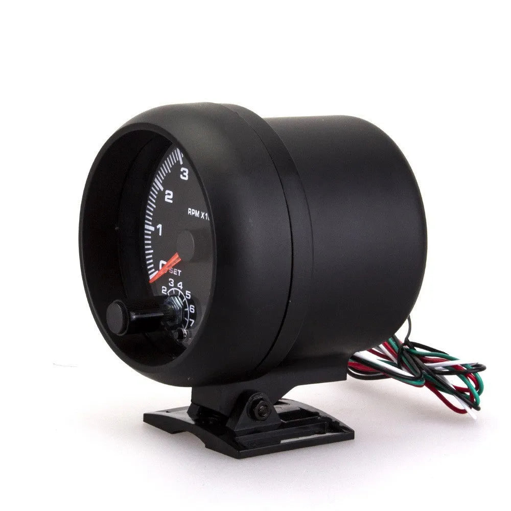 Blue light pointer car tachometer 0-8000 RPM 95mm diameter black plastic housing
