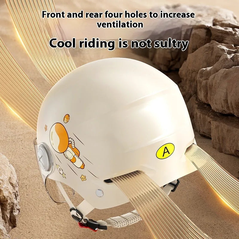 Khaki coloured ABS motorcycle half helmet shown with a choice of attached sun protection or clear visor lenses.