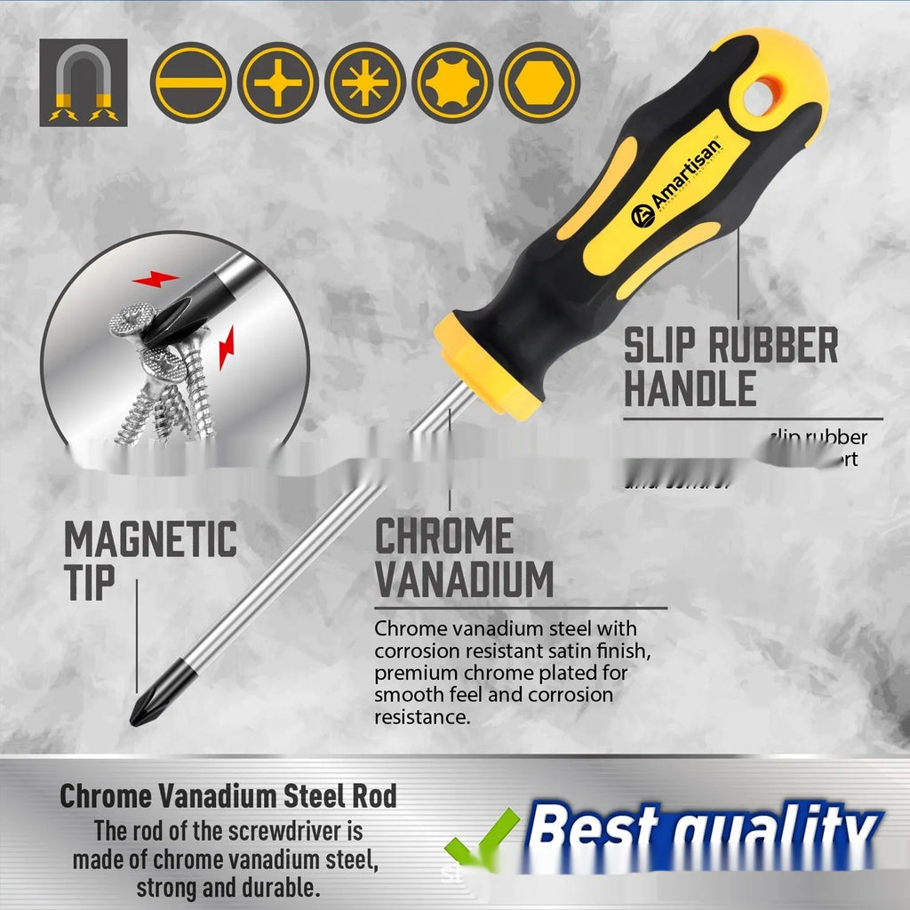 43-piece magnetic screwdriver set in black storage box with chrome vanadium steel bits