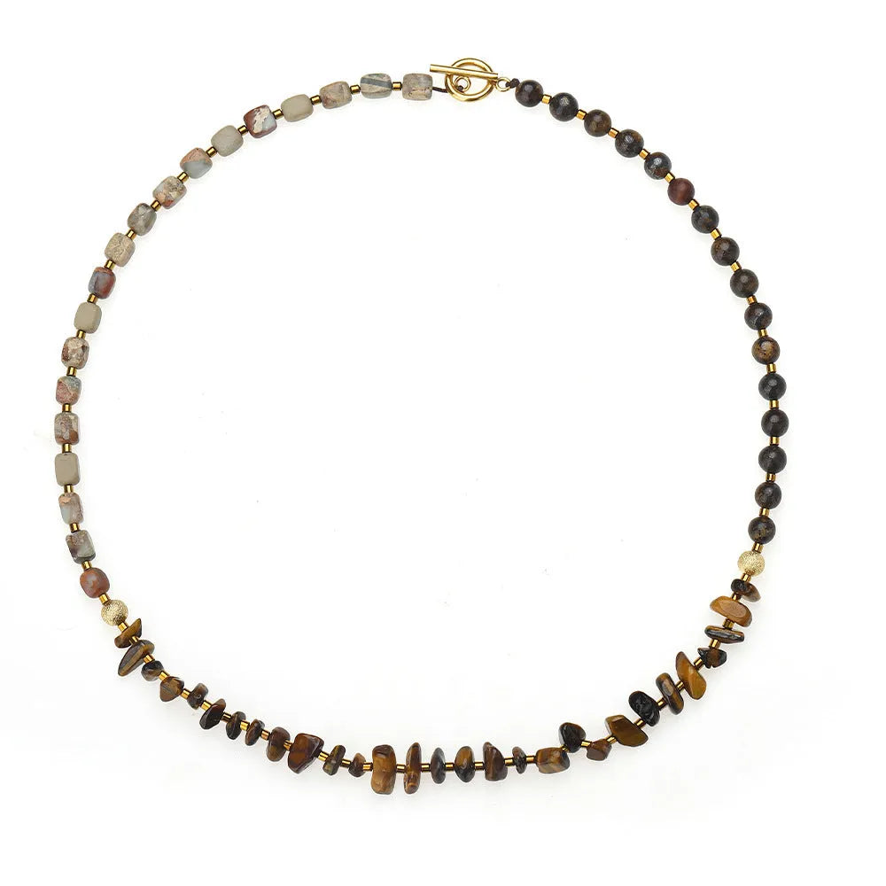 Brown Tigereye stone bracelet with bronze Glow Ball geometric charm