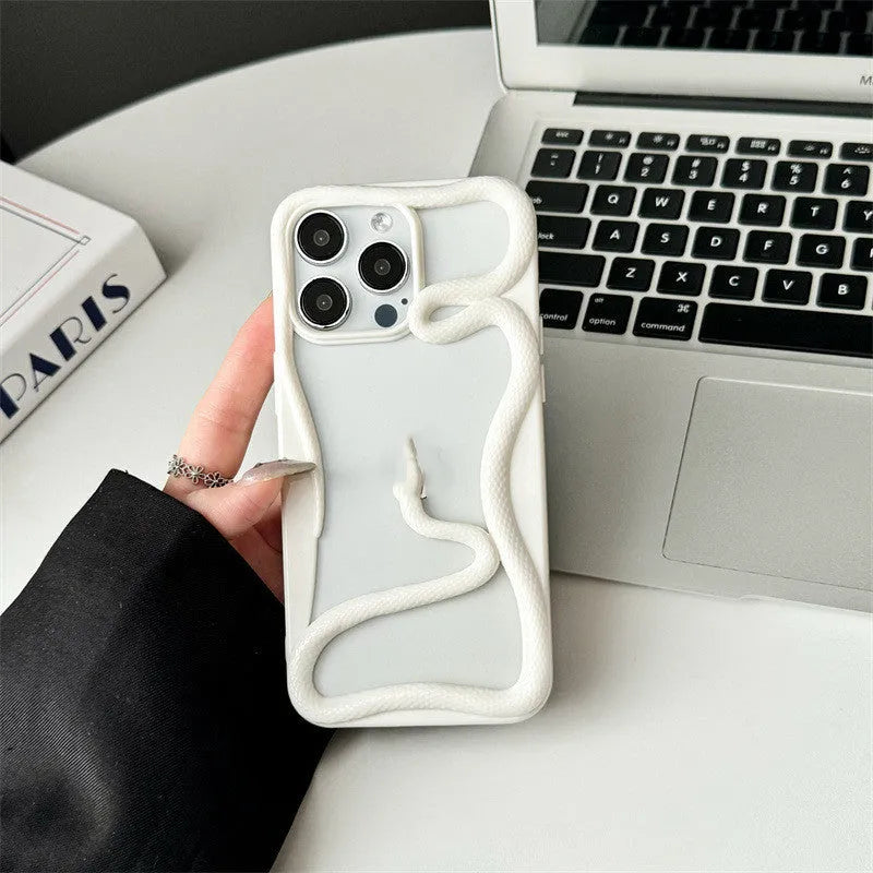 Electroplated glossy hollow snake TPU phone case for iPhone 13-16 series with reflective silver finish