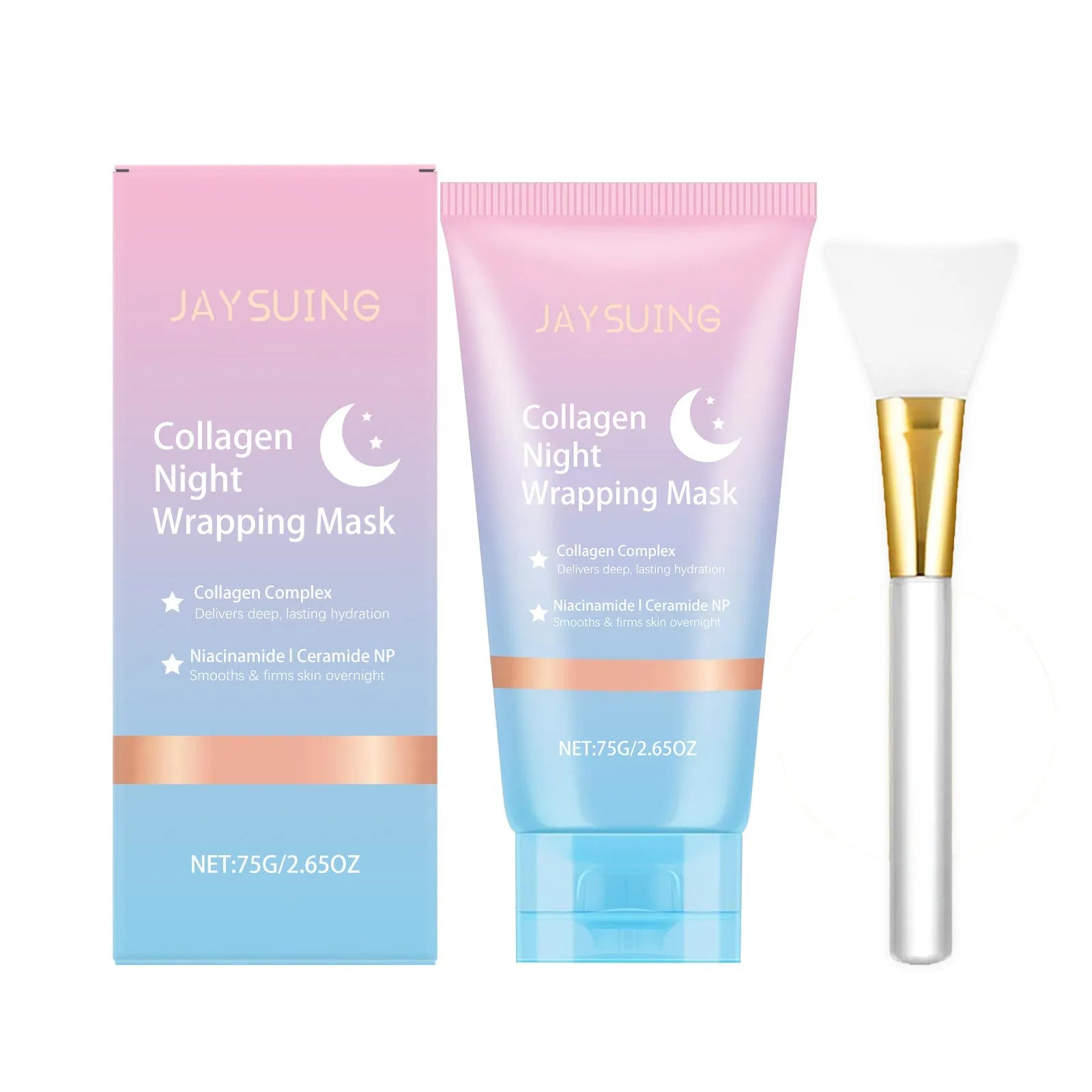 Collagen night tearing mask jar with brush applicator for overnight facial treatment