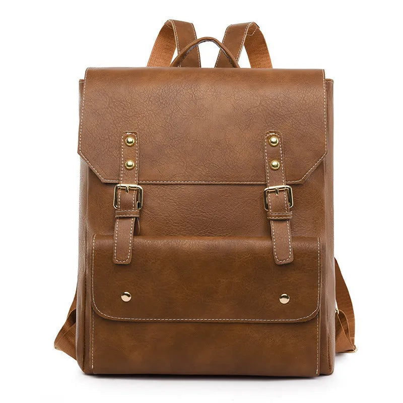 Korean style retro simple backpack in soft PU material showing ventilation features