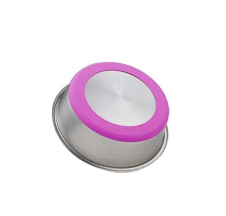 Stainless steel pet bowl in blue with a 22cm diameter on a white background