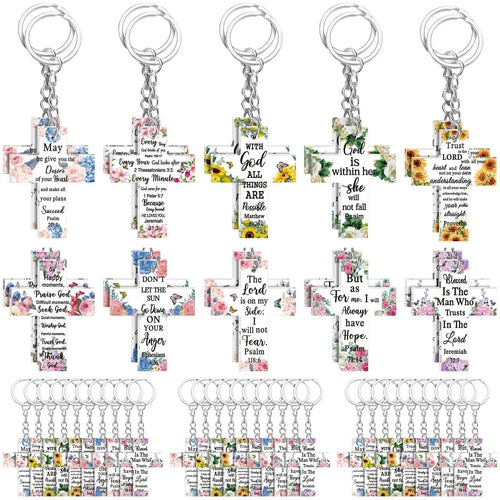 Set of acrylic key pendants with Easter, Halloween, and Christmas designs in clear high-transparency finish