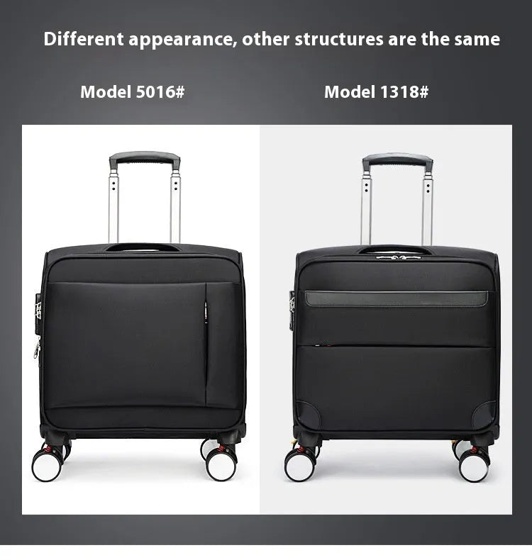 18-inch black Oxford cloth business travel suitcase with pull handle and universal wheels