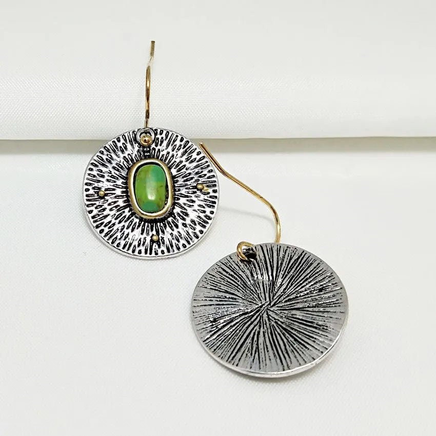 Retro earrings with turquoise colour separation and antique silver electroplated finish