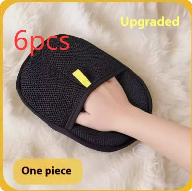 Black pet hair removal glove with silicone bristles for deshedding dogs cats rabbits
