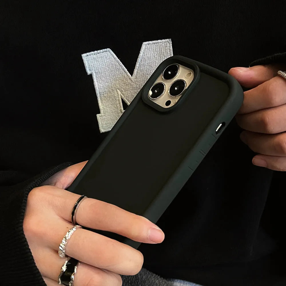 Frosted skin-feel silicone phone case for iPhone in multiple colour options showing full-cover design