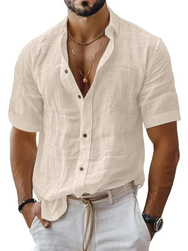 Men's short sleeve lapel shirt in solid colour with cardigan style design