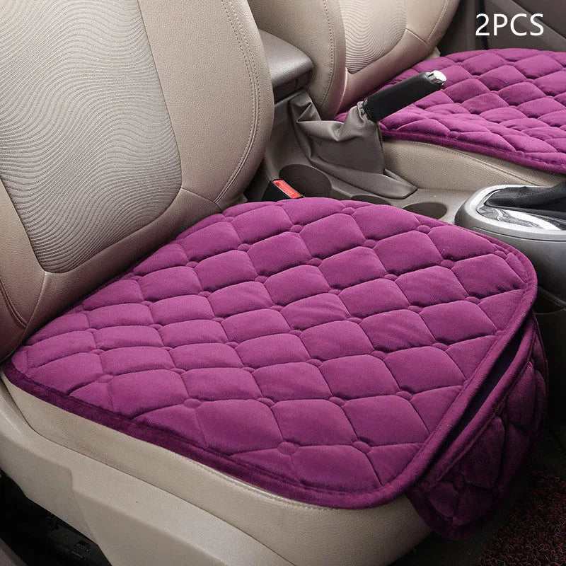 Car anti-slip seat cushion warming pad in plush and cotton filling for winter, five seats without backrest
