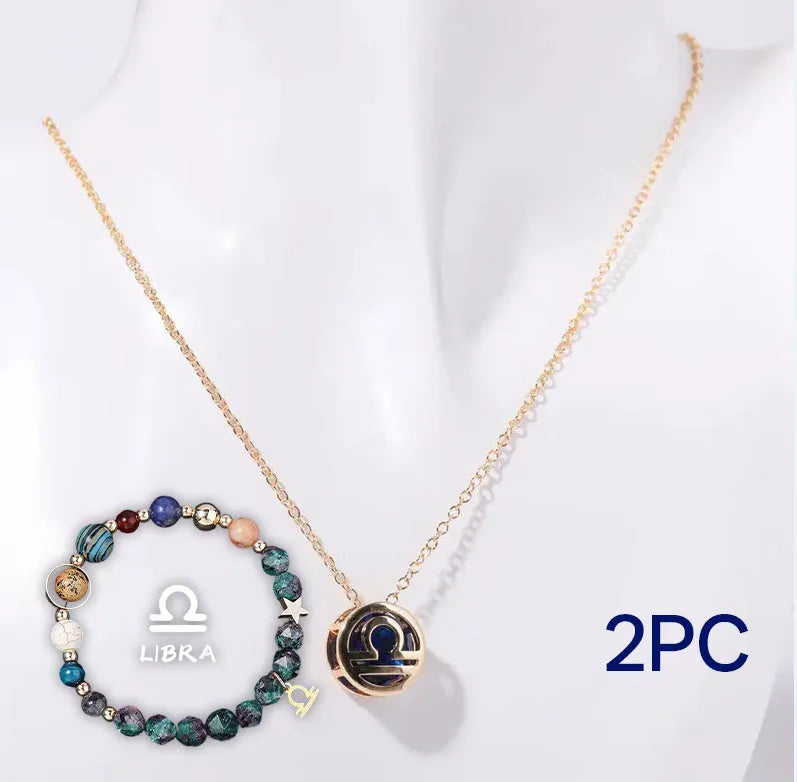 Natural stone beaded necklace and bracelet set with adjustable cords in gemstone materials