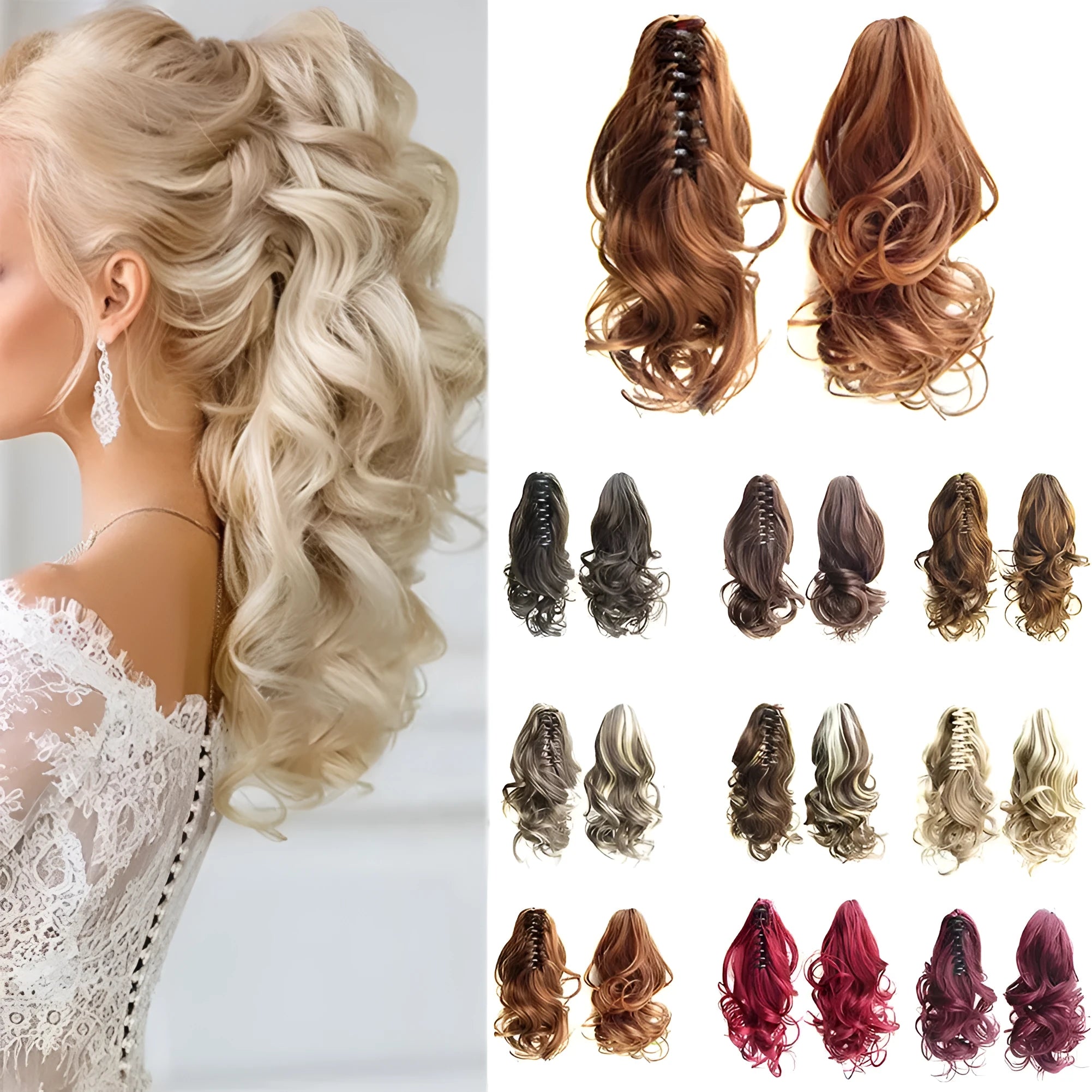Long wave ponytail wrap around clip in hair extension 40cm chemical fiber natural wave grey hairpiece