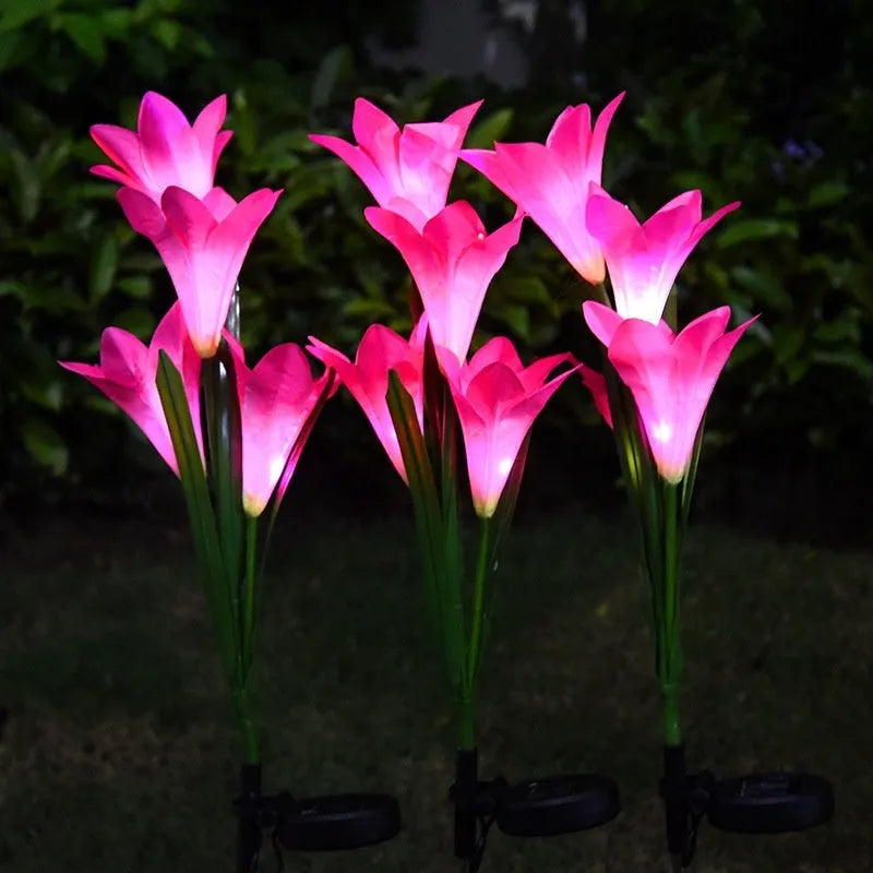Flower-shaped solar LED ground lamp for garden lighting with colour-changing LEDs