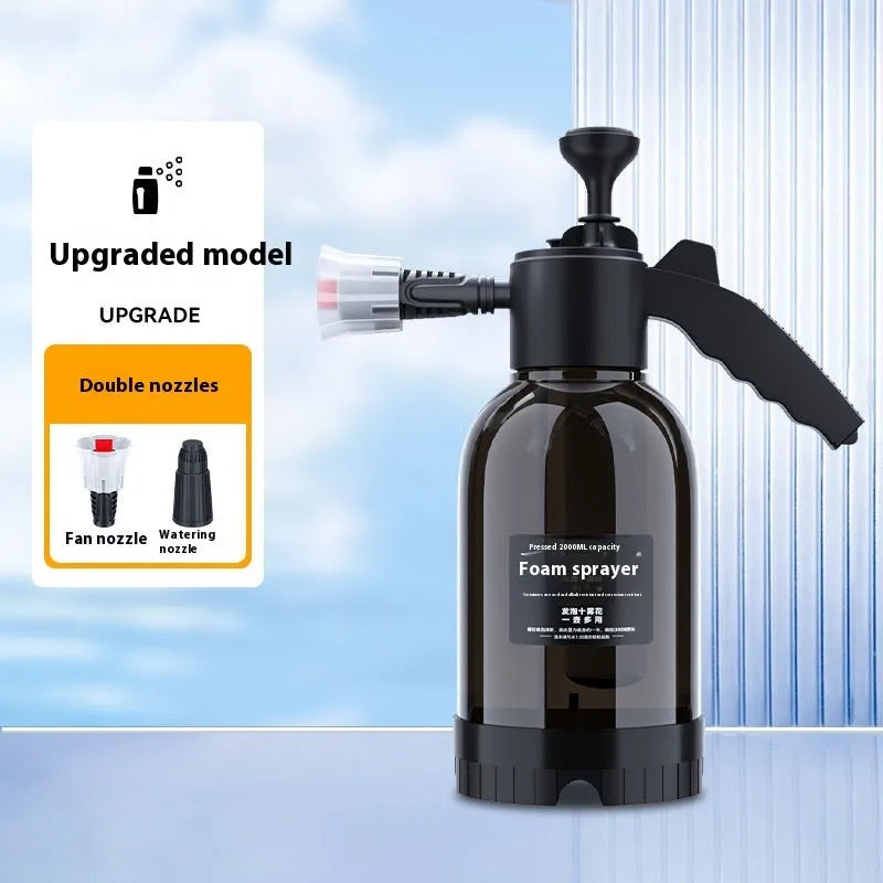 Black hand-held foam sprayer watering can with 2L capacity and aluminium oxide tie rod