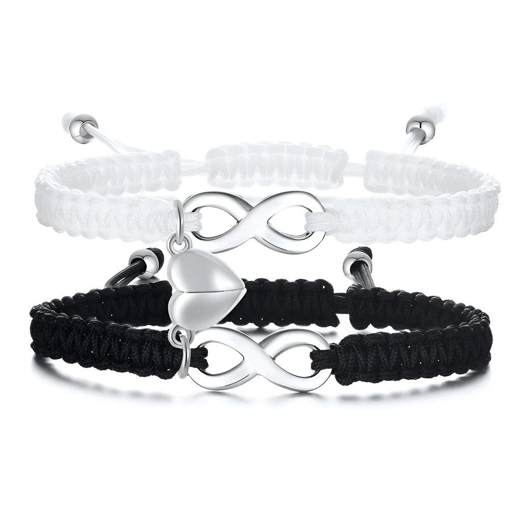 Eight-character woven black couple bracelet set made from electroplated copper alloy for women