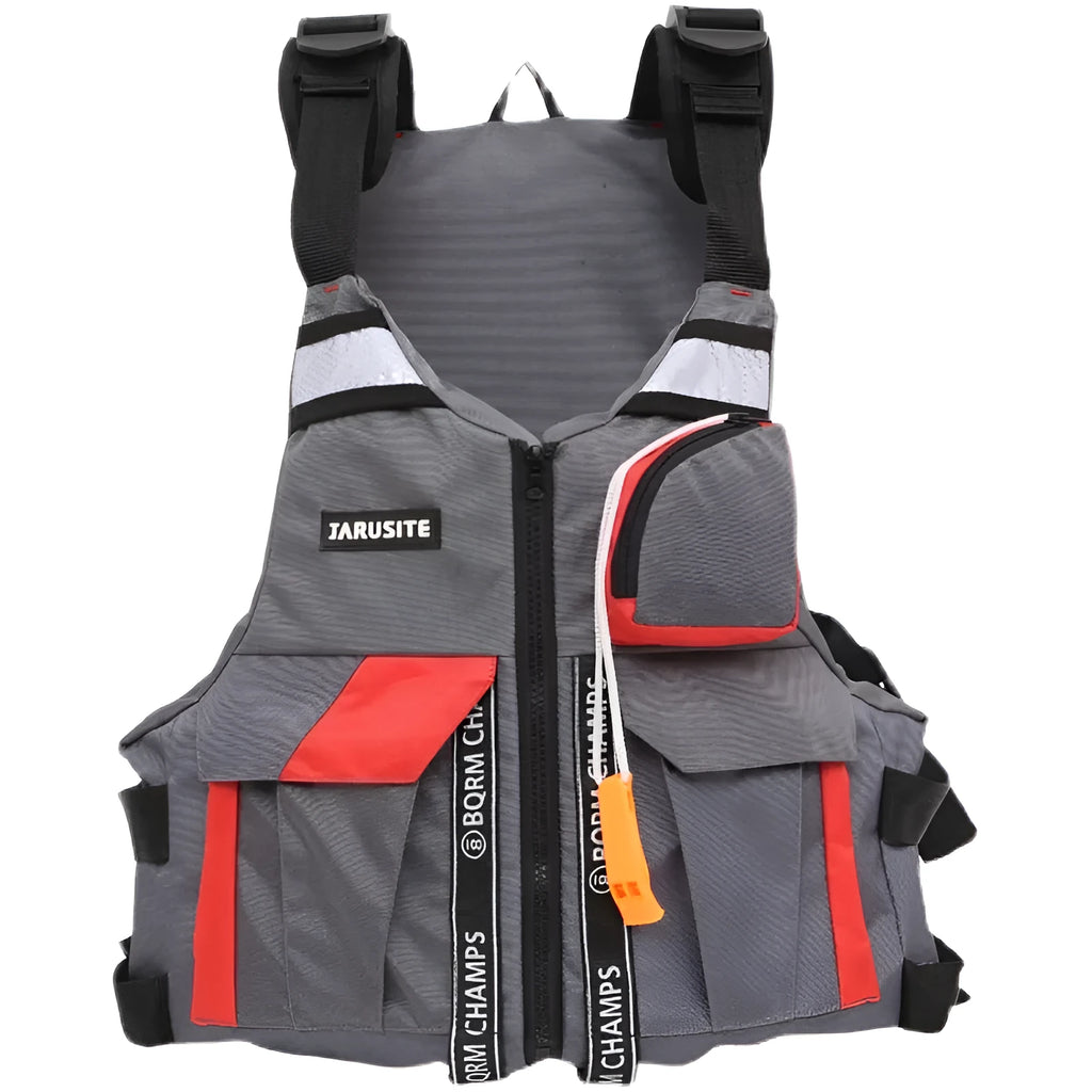 Thin Oxford cloth swim vest in gray-red for fishing safety, unisex one-size design