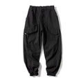 Cotton tapered casual pants with large pockets in Japanese retro style with ankle ties