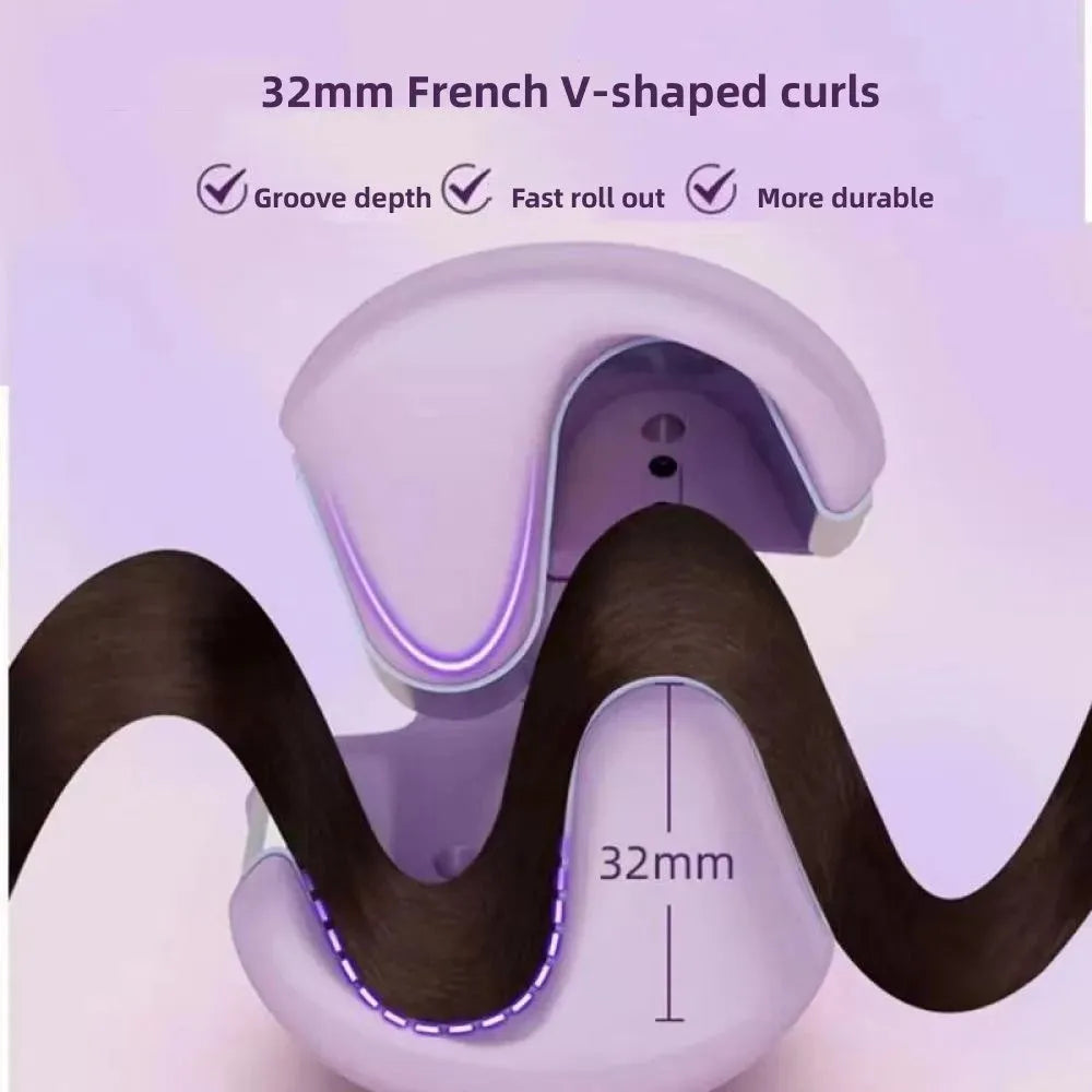 32mm deep wave hair curling iron in pink with 4 temperature settings and negative ion technology