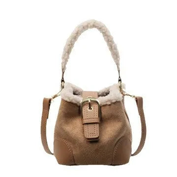 Women's retro plush PU crossbody bag in brown with single shoulder strap