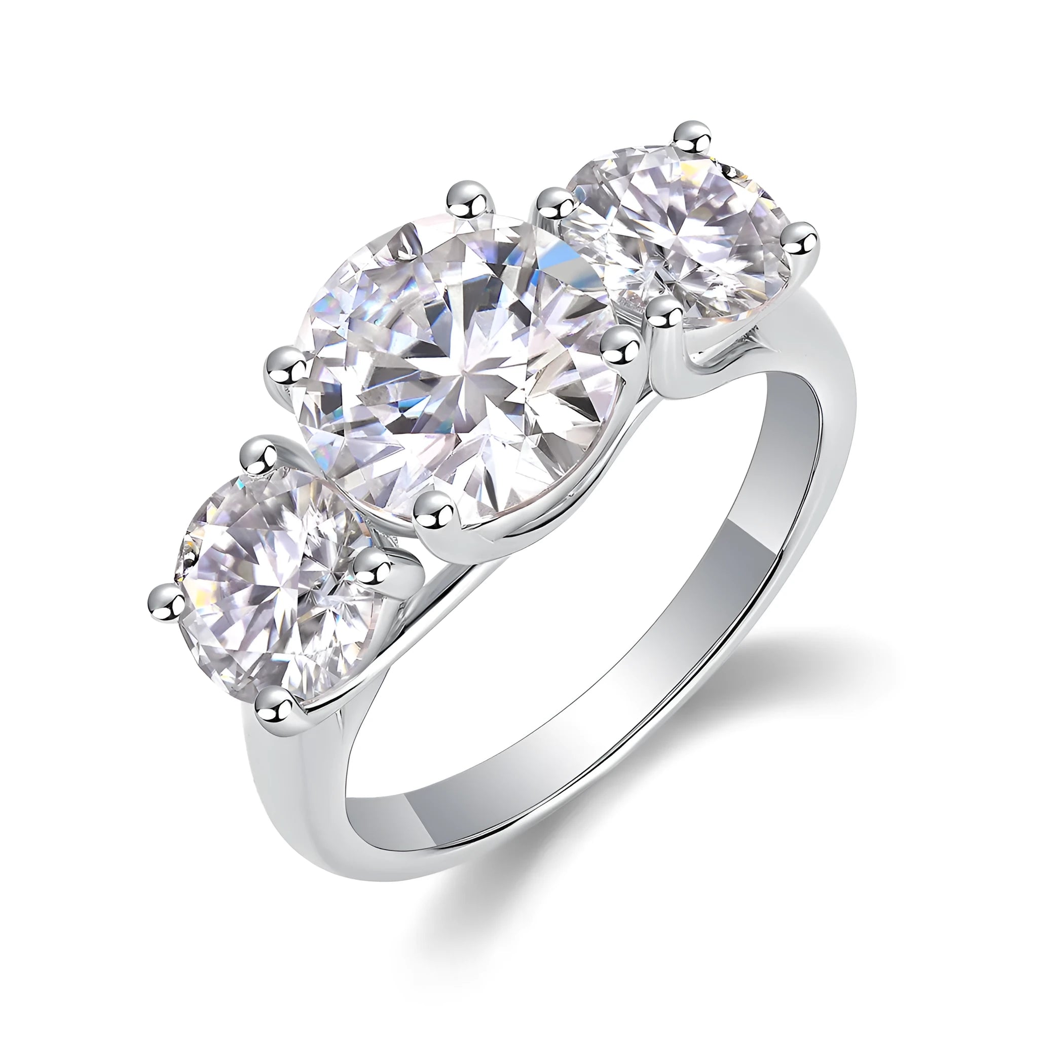 Three Lives Of Fortune wedding ring set with 3-carat moissanite in platinum-plated S925 silver, gift boxed with GRA certificate