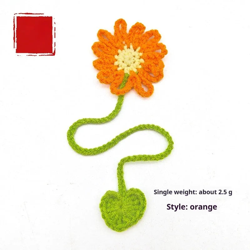 Hand-crocheted daisy bookmark with flexible wire frame in yellow colour option