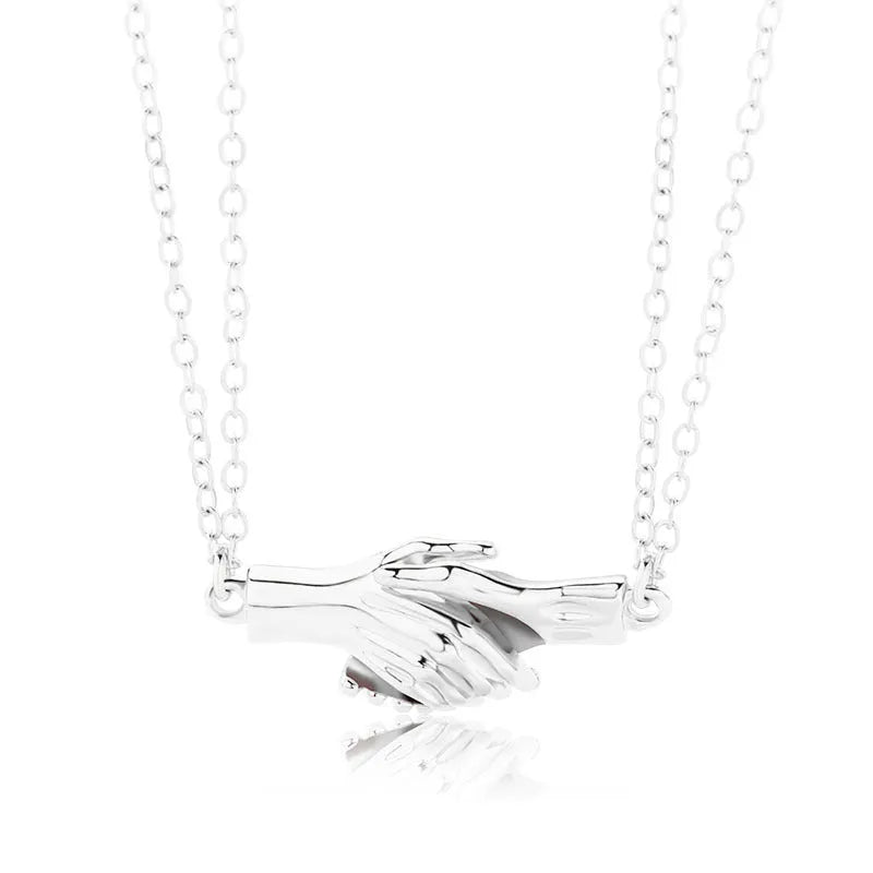 Palm couple magnet necklace with handshake clavicle chain in Korean style alloy geometric pendant white gold platinum black silver matt black