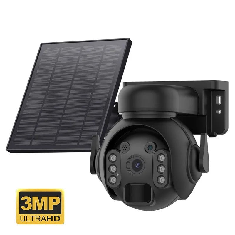 Solar powered outdoor security camera with 3MP HD night vision in white, black or camouflage colours