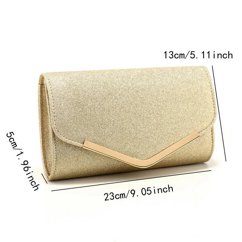Frosted sequins light luxury dinner bag with high-grade metal decoration, fold element, in black colour option