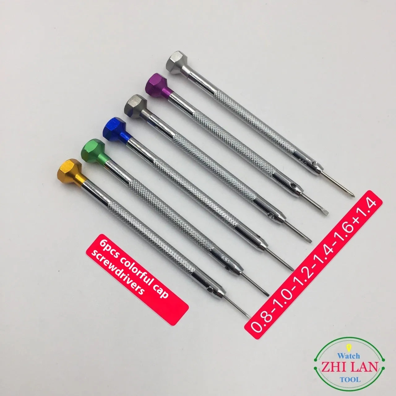 6-piece watch repair screwdriver set with colour aluminium suit and copper handles