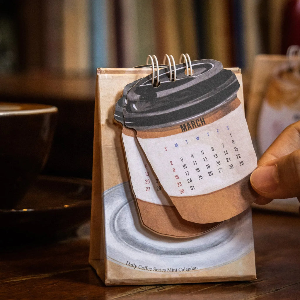 Mini desk calendar 2025 coffee series paper simple modern design daily page calendar 8x8 cm