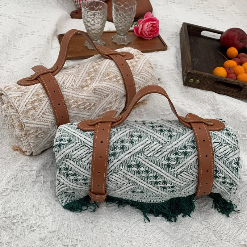 New Chessboard Plaid Knitted Thickened Camping Rugs Picnic Mat Fashion Tassel Acrylic Picnic Blanket in Khaki White Gray White Yellow White White Plaid White Powder Green White Gray Plaid Yellow Plaid Green Black Red Sizes 90x90 130x180 180x180 230x250 cm