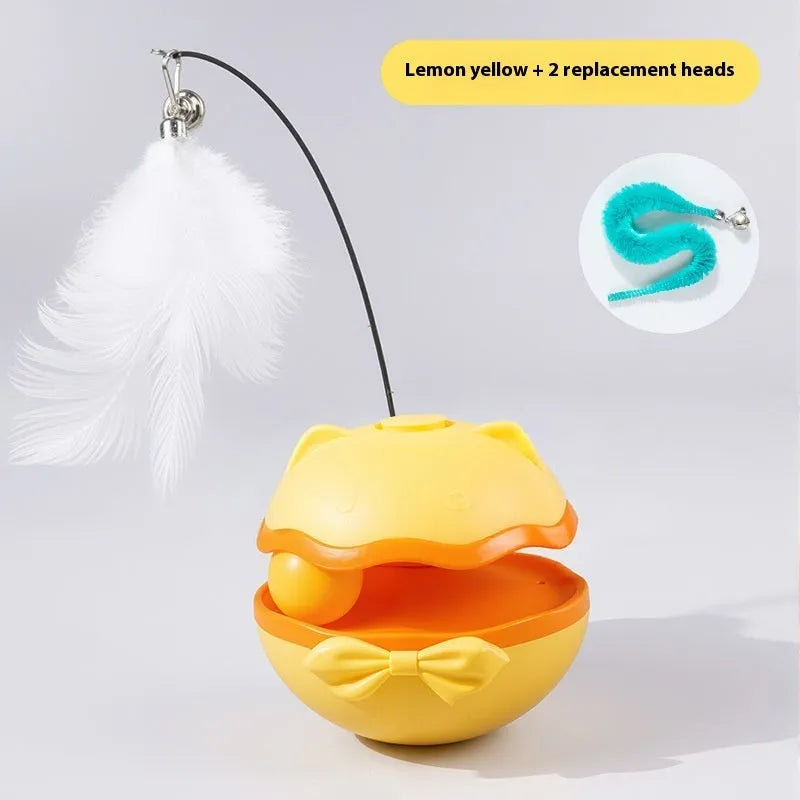 Electric automatic tumbler cat teaser toy in lemon yellow, sky blue, or soft fog grey.