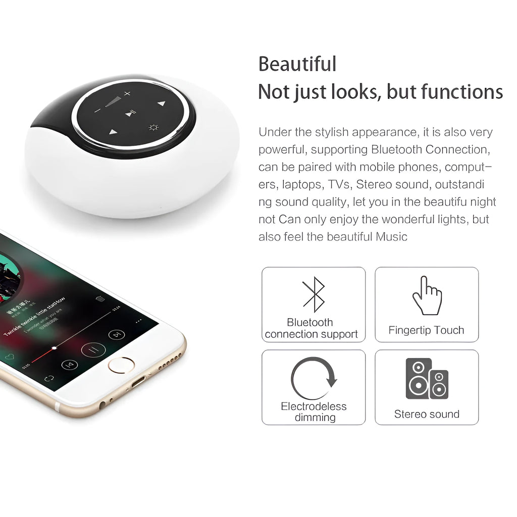 Blue Creative Bluetooth speaker desk lamp with foldable LED light and touch controls on a desk