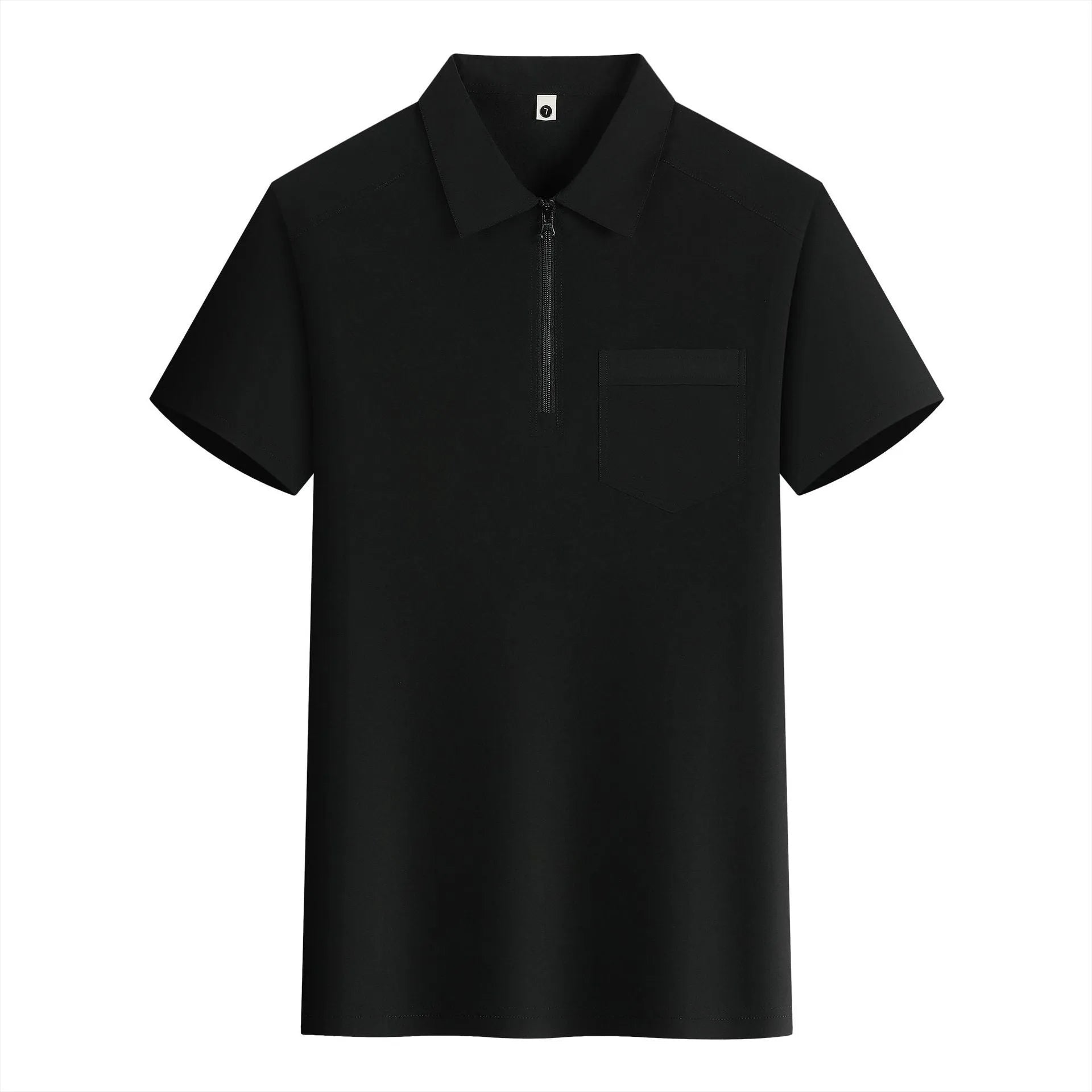 Short sleeve nylon shirt with multiple zippered pockets on the lapel, shown in silver grey.